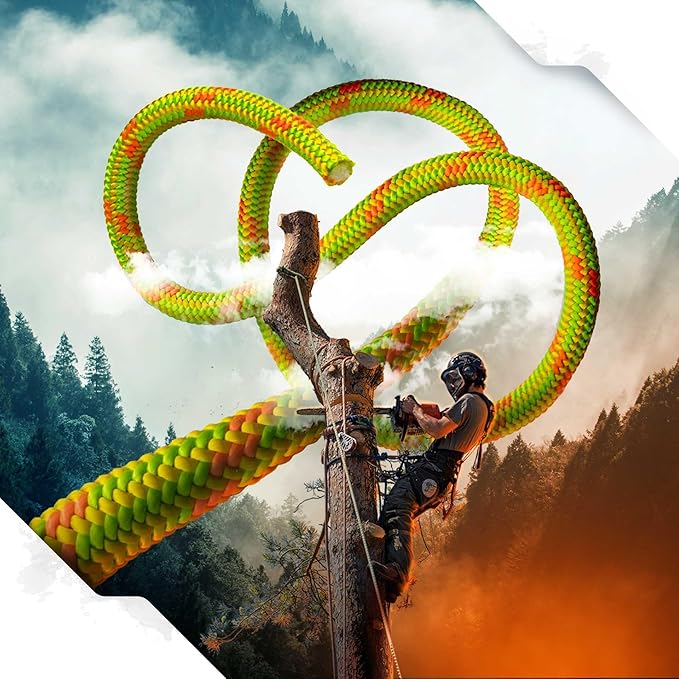 Pelican Rope Arborist Rope 11.8mm x 150Ft, USA Made High-Strength 24-Strands Static Climbing Rope - 7,000 lb Strength for Tree Climbing, Pulling, Outdoors & Swing - Yellow, Plain End