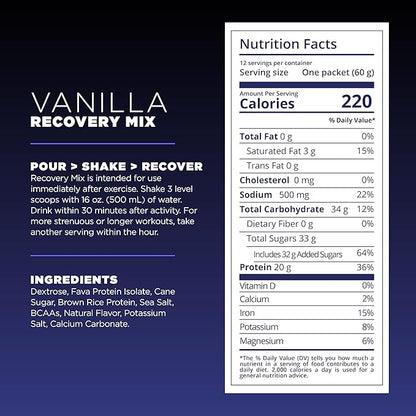 Tailwind Nutrition Recovery Mix, 20 Grams Complete Protein, Carbohydrates, and Electrolytes Powder Drink Mix for Post-Workout, Free of Gluten, Soy, and Dairy, Vegan, 12 Servings, Vanilla