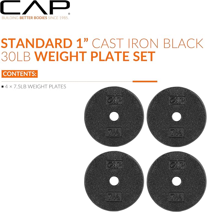 CAP Barbell Standard 1-Inch Cast Iron Weight Plates - Singles & Sets | 1.25-50 lbs | Multiple Options