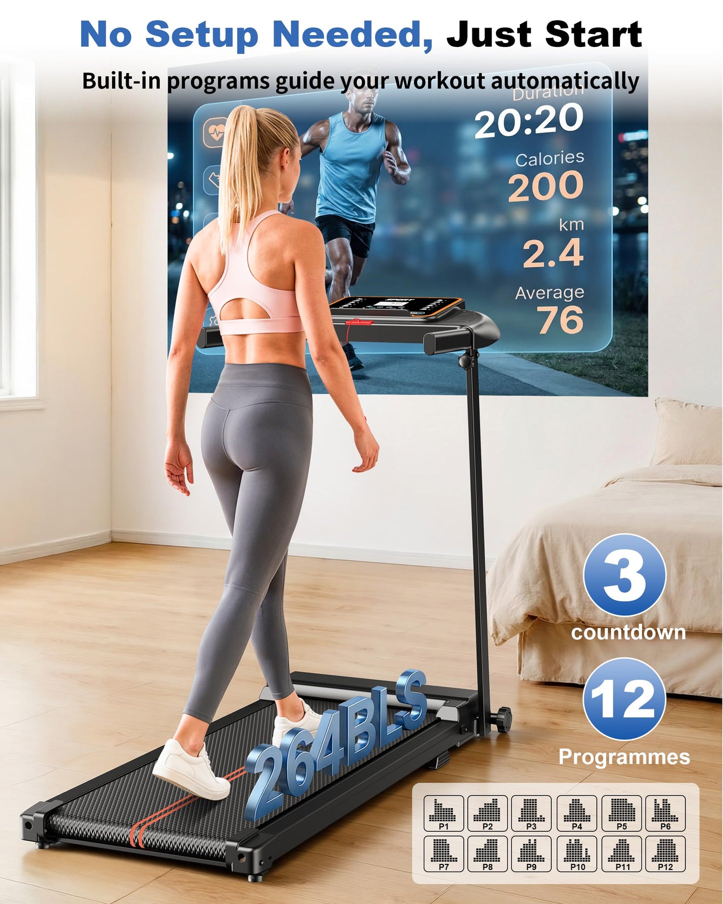 Treadmills for Home Walking Pad - Foldable Treadmill Under Desk with Handle Bar 0.6-6.2 MPH