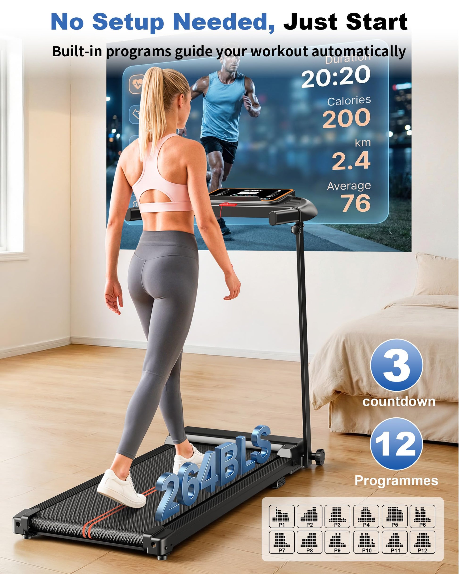 Treadmills for Home Walking Pad - Foldable Treadmill Under Desk with Handle Bar 0.6-6.2 MPH