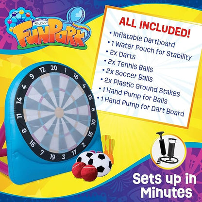 Flybar FunPark Giant Inflatable Dartboard Game for Kids – Outdoor Target Toy with Velcro Darts & Balls – Backyard Sports Set for Boys & Girls Ages 6+ – Inflatable Soccer Toss, Pump & Ground Stakes