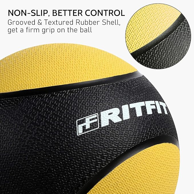 RitFit Weighted Medicine Ball - Non-Slip Rubber Shell & Dual Texture Grip - Workout Exercise Ball for Core Strength, Balance Training, Coordination Fitness - Multiple Weights & Colors