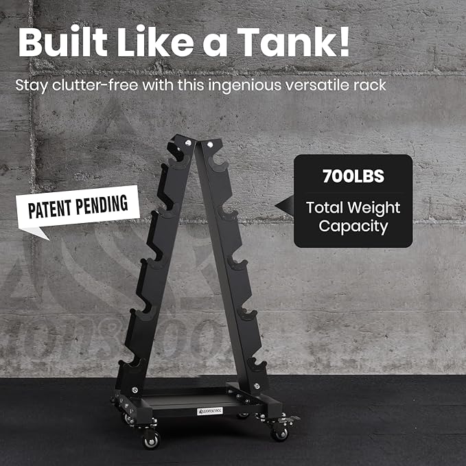 LIONSCOOL Premium Solid Steel Dumbbell Rack Stand Only, A-Frame Portable Weight Storage Organizer with Optional Tray and Wheels, Perfect for Home Gym Fitness Storage (200LBS/300LBS/700LBS Weight Capacity Available)