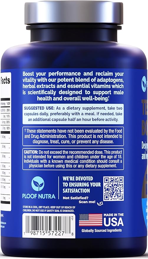 Testosterone Booster Supplement for Men - Male Enhancing Test Boost - Ashwagandha, Tongkat Ali, Rhodiola, Tribulus, Vitamin D3, B6, B12 - Workout, Muscle Builder, Strength, Energy, Performance - 120ct