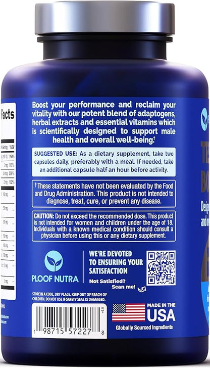 Testosterone Booster Supplement for Men - Male Enhancing Test Boost - Ashwagandha, Tongkat Ali, Rhodiola, Tribulus, Vitamin D3, B6, B12 - Workout, Muscle Builder, Strength, Energy, Performance - 120ct