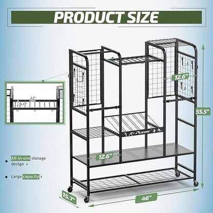 PLKOW Tennis Bag Organizer Tennis Racket Storage Rack, Tennis Equipment Holder for Bags, Balls, Racquet & Accessories, Versatile Gear Organizer for Garage, Club, or School