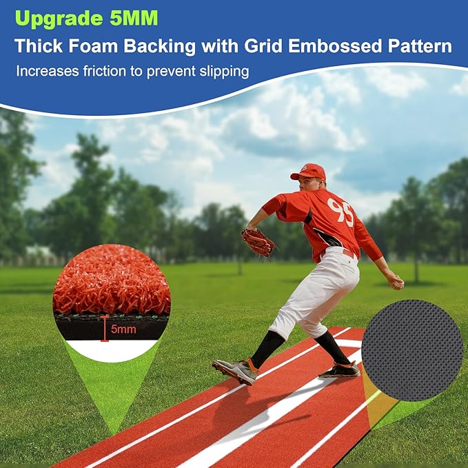 10x3 FT Softball Pitching Mat with Mound, Anti-Fade Softball Practice Turf Mat Indoor Outdoor Pitching Training Matt with Anti-Slip Bottom