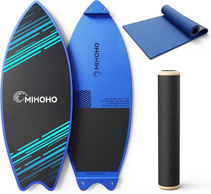 Balance Board Sports with Mat, Exercise Balancing Stability Trainer for Improve Balance, Core Balance Trainer for Fitness, Rehab, Surf