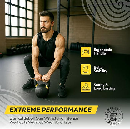 Kettlebell Kings Powder Coated Kettlebell Weights - 9-97 lb Strength Training Kettlebells for Men and Women - Hand Weights Workout Gym Equipment - Weights Set for Home Gym- New