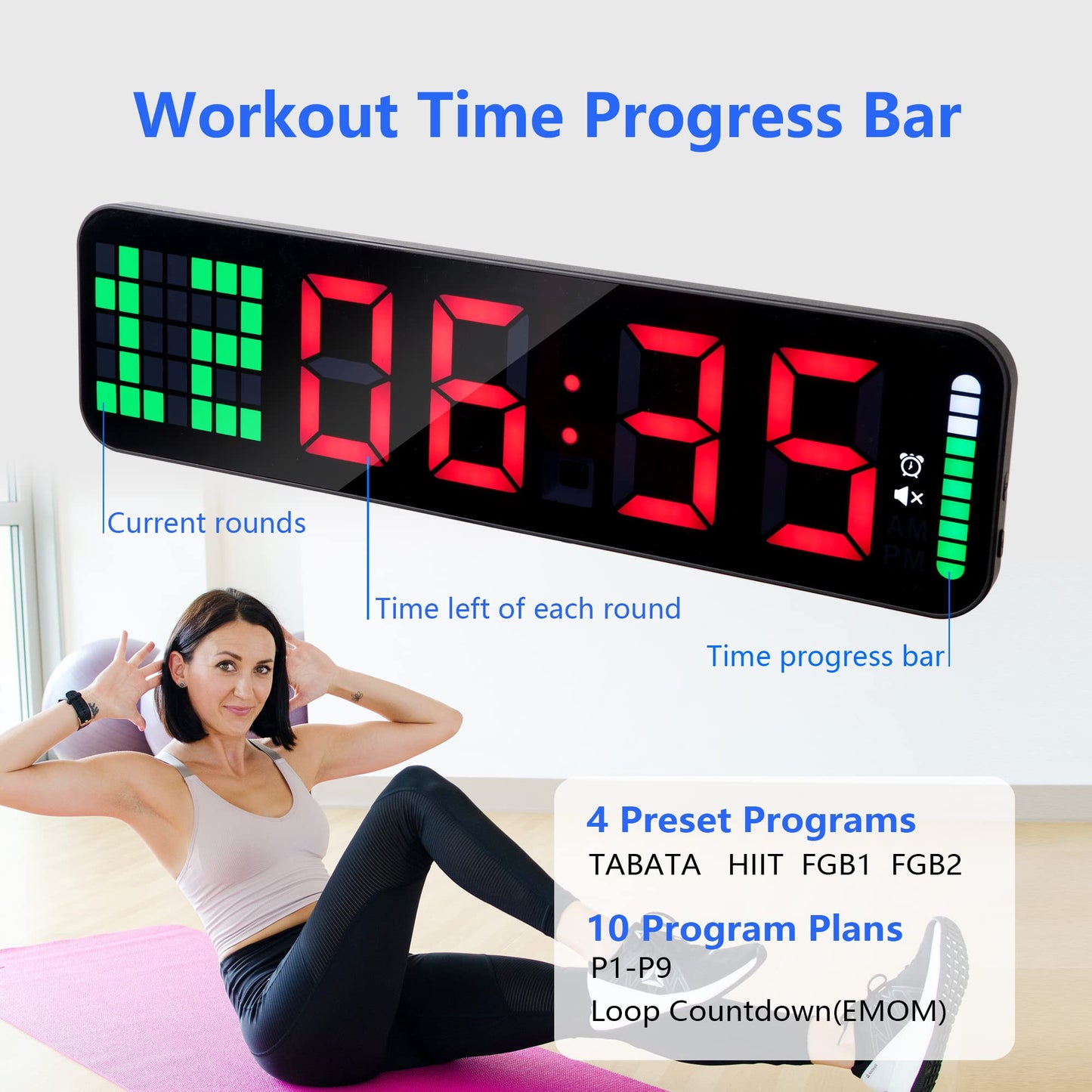 LUCORB Gym Timer - Large Digital Gym Clock Wall with Interval Time Progress Bar, Countdown/Up