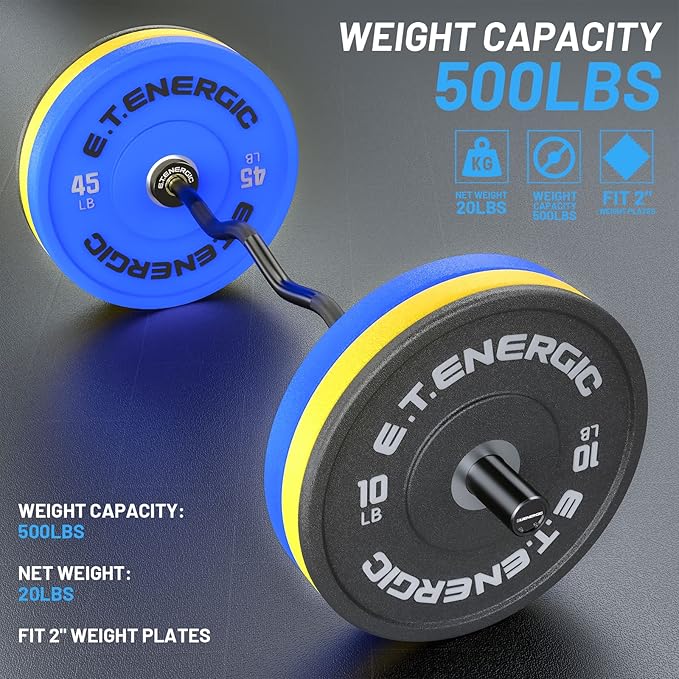 47" Olympic EZ Curl Bar 500-lbs Capacity Steel Barbell Suitable for 2" Weight Plates, 2-Inch Curl Bar for Weight Lifting,Hip Thrusts,Squat,Biceps-Home Gym Weight Bar