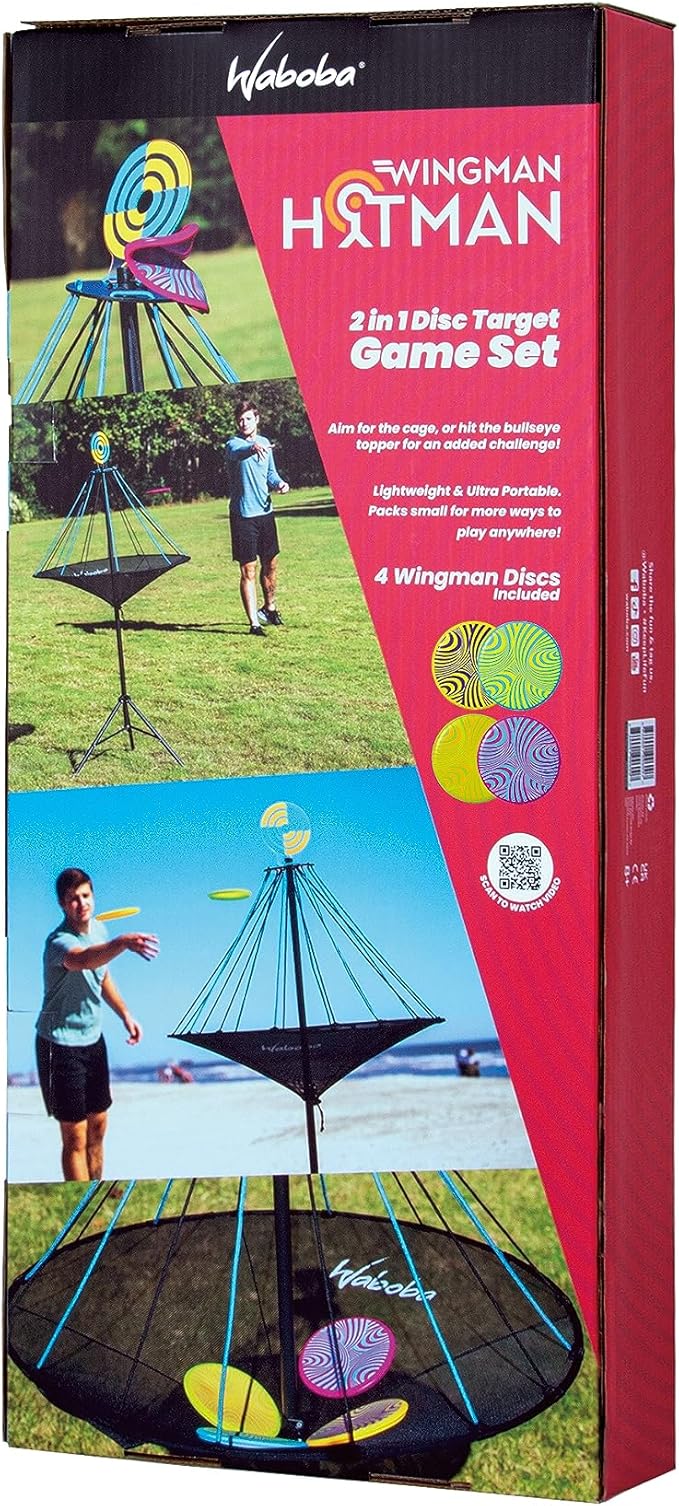 Waboba Hitman Flying Disc Target Game, 2 in 1 Foldable Throwing Garden Game with 4 Silicone Wingman Discs Included, Fun for All Ages, One Size