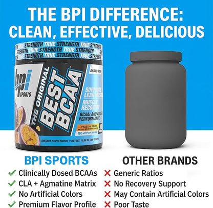 BPI Sports Best BCAA Powder - Muscle Recovery Support - Branched Chain Amino Acids | Building Blocks of Protein and Muscle - Post Workout Recovery ??Hydration - Passion Fruit, 30 Servings