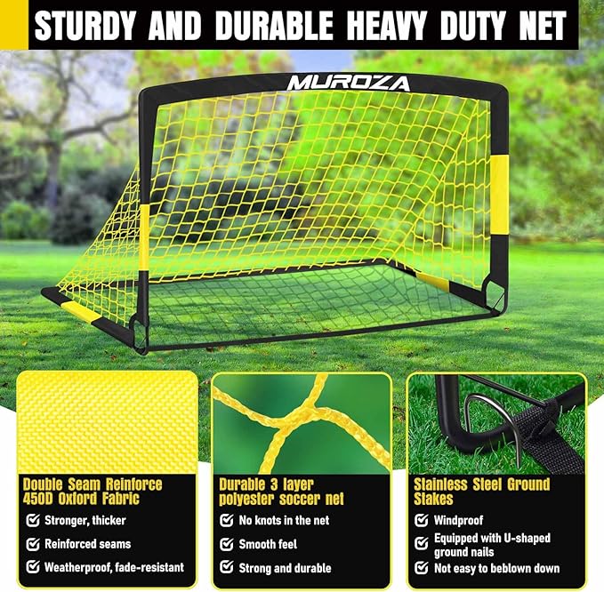 Soccer Goal, Kids Soccer Goals for Backyard Set, 2 Pack of Portable Pop Up Soccer Net with Soccer Ball, Cones, Complete Training Equipment for Youth, Toddler Outdoor Sports Games