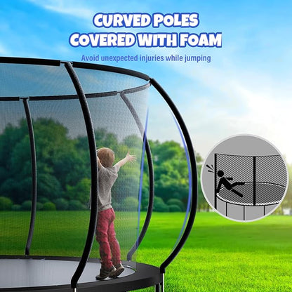Trampoline 8FT 10FT 12FT 14FT 16FT, Outdoor Trampolines for Kids and Adults, Recreational Trampoline with Enclosure Net & Ladder, Round Trampoline ASTM Approved, 400/450LBS Weight Capacity