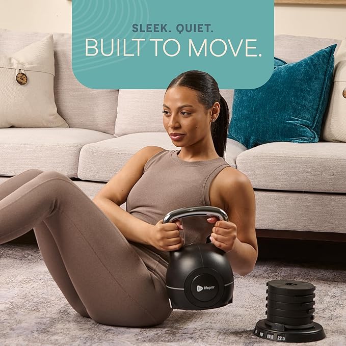 Lifepro Adjustable Kettlebell - 7in1 Kettlebells Weight with Quick-Select Dial & Safety Lock – Choose 22.5 lb or 44 lb – Compact Space Saving for Strength Training & Full Body Workouts