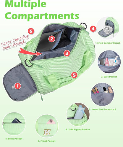 Teen Girls Gifts Trendy Stuff, Girl Gym Bag, Kids Monogram Overnight Duffel Bags with Shoe Compartment, Personalized Travel Bag with Makeup Pouch, Birthday Gift for Kid Age 8-10 (Letter P)