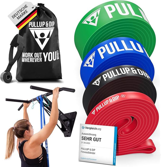 PULLUP & DIP Fitness Bands, Resistance Bands with Bag, Door Anchor (with Sets) and Exercise Guide - Single & in Value Set, Pull-Up Band Fitness Band for Calisthenics