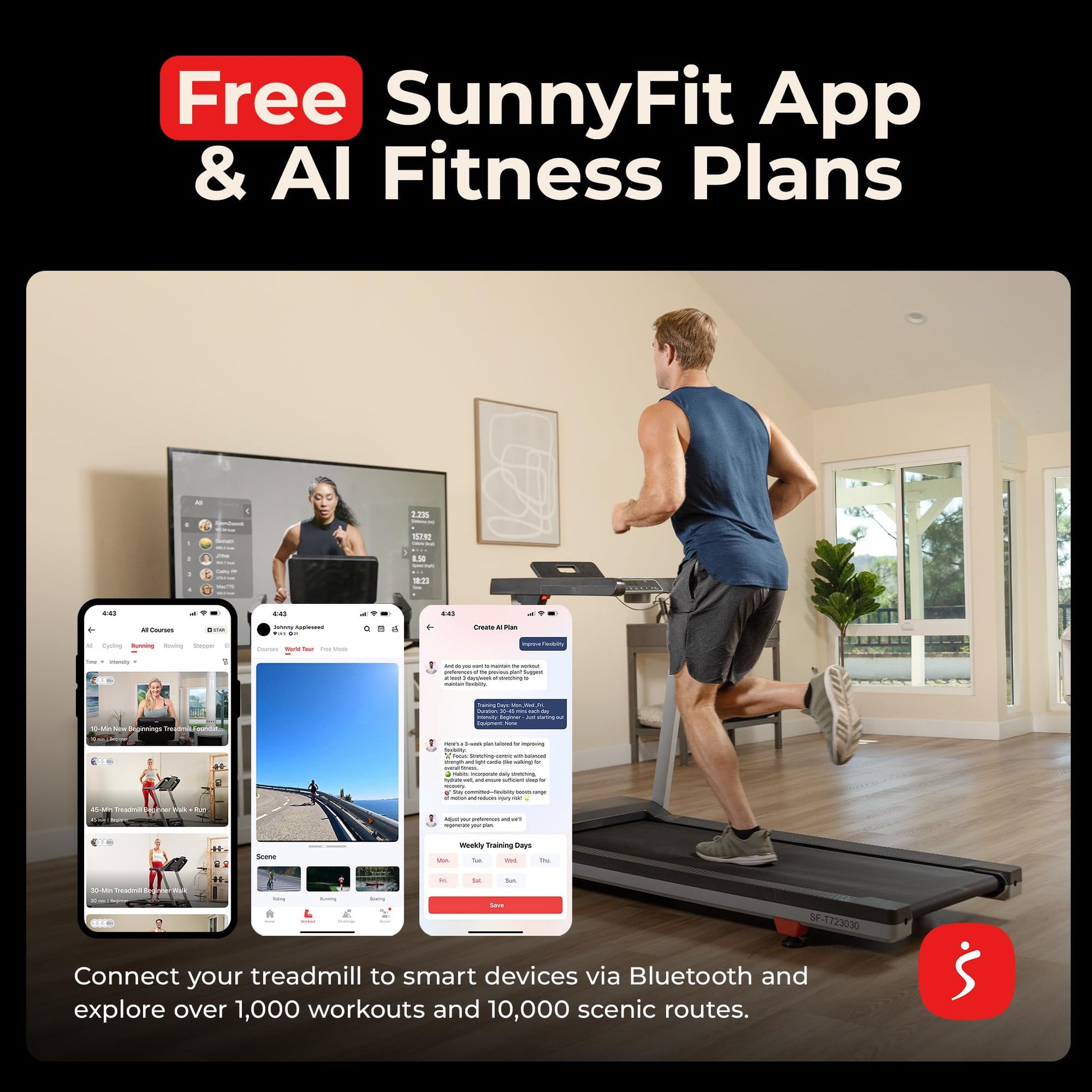 Sunny Health & Fitness Auto Incline Treadmill, Fully Assembled Walking Pad