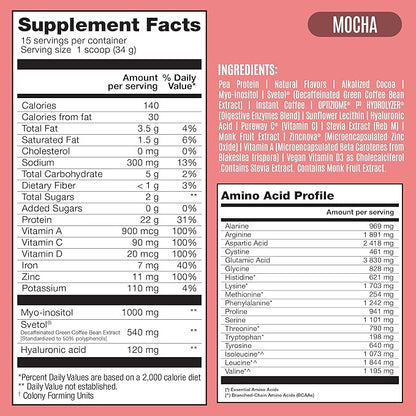 Fitmingo Vegan Protein Powder with Inositol, Collagen Boosters, Hyaluronic Acid and Vitamins | Low Carb, Dairy Free, Low Calorie | 23g Plant Based Blueberry Protein Powder with Myo-Inositol