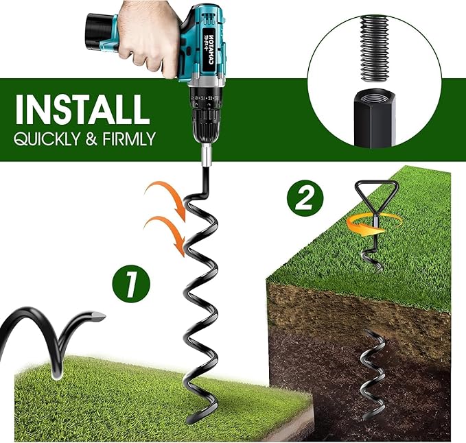 Trampoline Stakes Heavy Duty Trampoline Anchors Kit, Spiral Screw In Ground Anchors with Straps, Earth Anchors Earth Anchors Swing Set Anchors for Trampoline