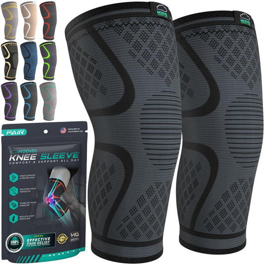 Modvel Compression Knee Brace for Women & Men - 2 Pack Knee Brace for Women Running Knee Pain, Knee