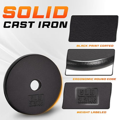 Yes4All Standard 1" Cast Iron Weight Plate - Ideal for Strength Training - Multiple Weight: 5LB to 25LB (Single & Set of 4)