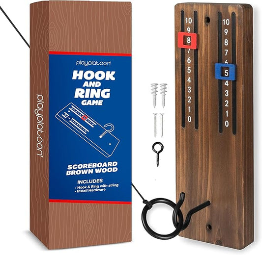 Play Platoon Hook and Ring Toss Bar Game for Adults - Wood Toss Ring Game for Adults - Perfect