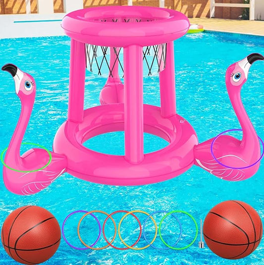 Pool Floats Toys Set, 2-in-1 Floating Basketball Hoops & Pool Ring Toss, Fun Summer Water Games for