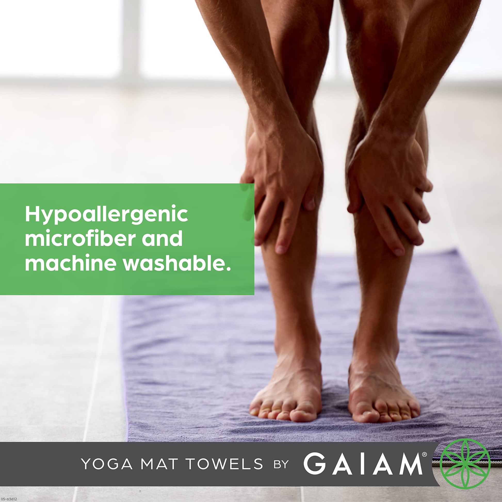 Gaiam Yoga Mat Towel, Non-Slip Microfiber, Hot Yoga (Heron Lilac)