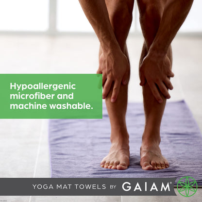 Gaiam Yoga Mat Towel, Non-Slip Microfiber, Hot Yoga (Heron Lilac)