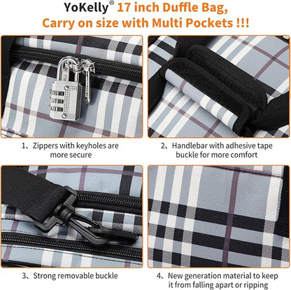 17 inch Small Duffle Bag - Carry On Weekender Bag for Travel Gym Sport - Gray/White