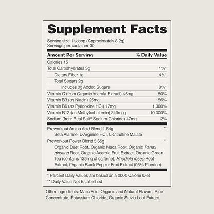 Snap Supplements Pre Workout Beet Root Powder, Nitric Oxide Supplement Preworkout for Men and Women with Organic Beets and B Vitamins, Energy and Heart Health Support, 30 Servings, Mixed Berry