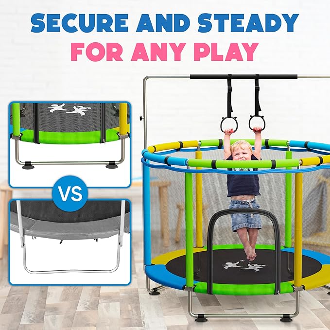 Toddler Trampoline for Kids Ages 3-8 - 5 ft Toddler Trampoline with Net, Basketball Hoop, Ocean Balls, Boxing Bag, Hammock - Indoor and Outdoor for Kids, Backyard