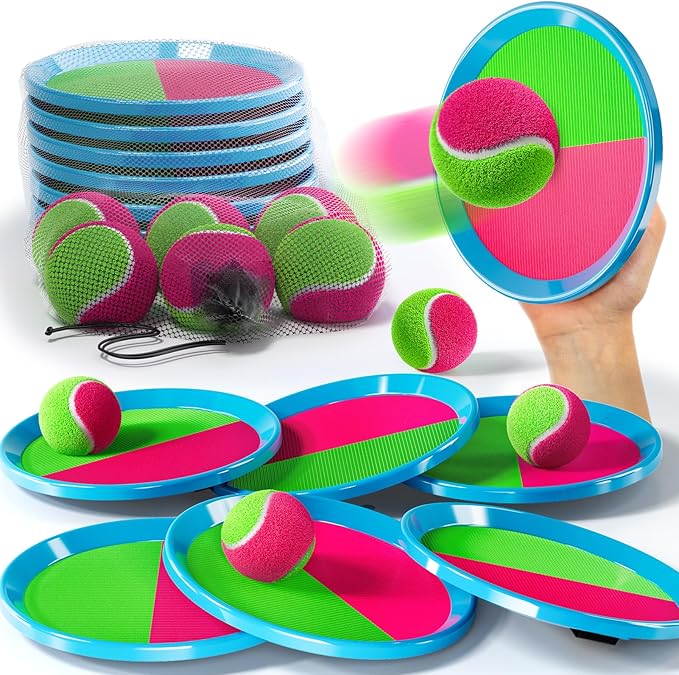 Toss and Catch Ball Game Set, Beach Outdoor Toys for Kids Boys with Paddle, Balls and Storage Bag, Yard Backyard Outside Indoor Toys Games Gifts for Kids Boys Girls Ages 3 4 5 6 7 8 9 10