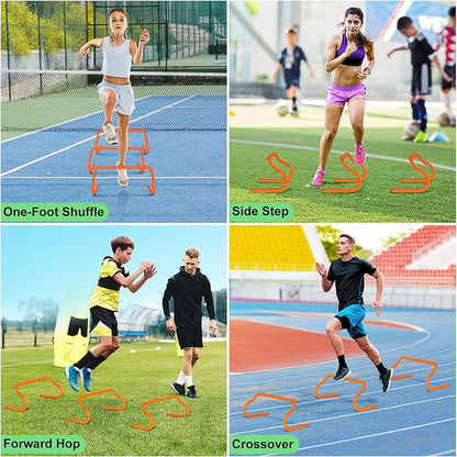 Agility Hurdles Training Equipment - Speed Hurdles and Soccer Cones with Carrying Bag for Soccer, Football, and Track Drills, Ideal for Athletes Speed and Agility Training