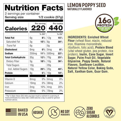 Lenny & Larry's The Complete Cookie, Lemon Poppy Seed, Soft Baked, 16g Plant Protein, Vegan, Non-GMO, 4 Ounce Cookie (Pack of 12)