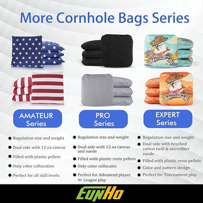 EunHo Dual Sided Cornhole Bags Regulation Set of 8 Professional Cornhole Bean Bags Slick and Stick for Tossing Game-All Weather