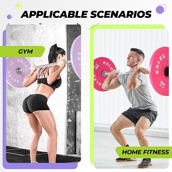 EGLES Vibrant Colorful Olympic Weight Plates, Rubber Barbell Plates, 2-inch Standard Virgin Rubber Bumper Plate 10 15 25 35 45LB for Home Gym Weightlifting, Strength Training, Fit Workouts