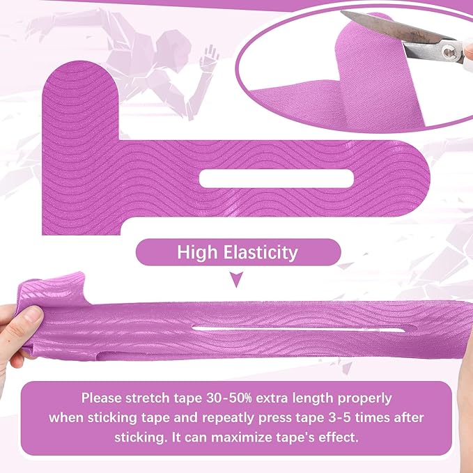 50 Pcs Precut Kinesiology Tape for Knees Pain Relief Elastic Waterproof Athletic Knee Tape for Support Stability Sports(Purple)