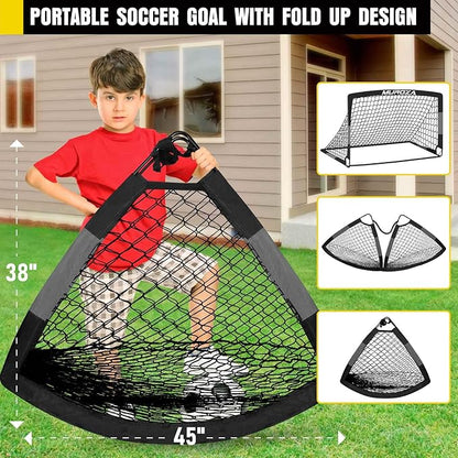 Soccer Goal, Kids Soccer Goals for Backyard Set, 2 Pack of Portable Pop Up Soccer Net with Soccer Ball, Cones, Complete Training Equipment for Youth, Toddler Outdoor Sports Games