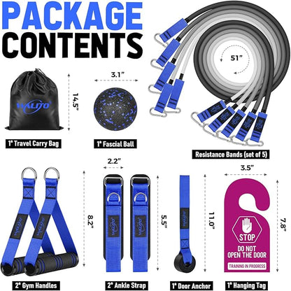 WALITO Resistance Bands Set - Exercise Bands with Handles, Door Anchor, Legs Ankle Straps, for Heavy Resistance Training, Physical Therapy, Muscle Training, Yoga, Home Workouts, Gym Equipment
