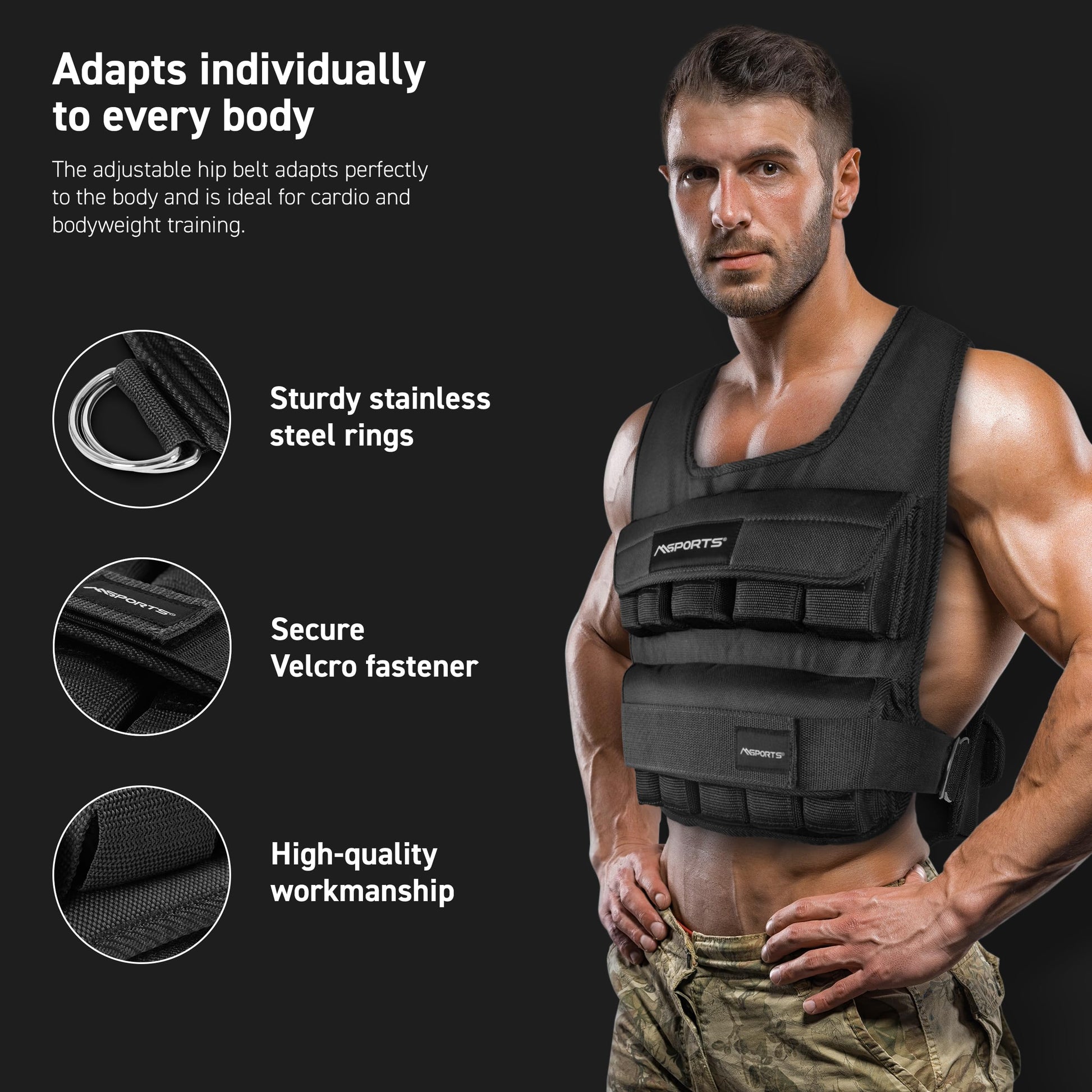 MSPORTS Premium Weighted Vest for Women & Men – Adjustable 11–65 lb, Running Vest, Walking Weighted