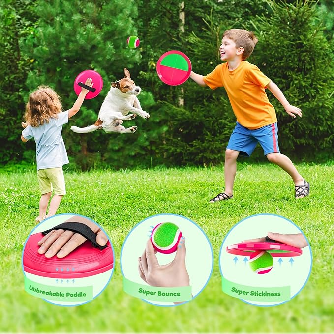 Toss and Catch Ball Set Upgraded - Kids Toys Outdoor Games for Whole Family - Water-Resistant Great for Beach Pool Yard Games - Classic Gift for Boys Girls 3 4 5 6 7 8 9 10 11 12+ Years Old