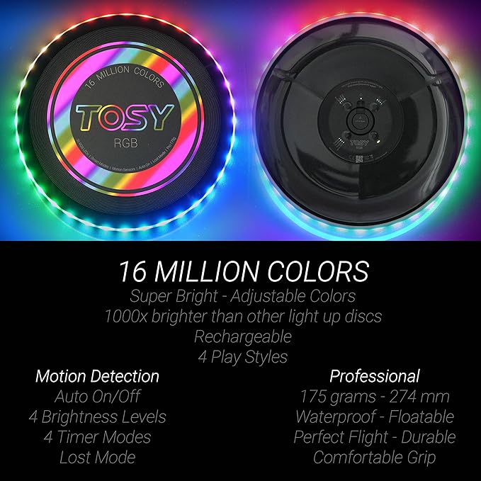 TOSY Bundle of 3 - RGB Black + 2X Blue - Frisbee 108 LEDs, 16 Million Colors