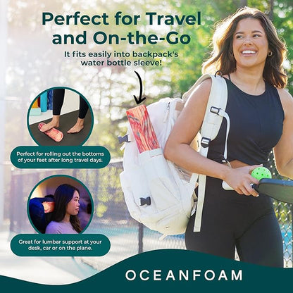 Oceanfoam Ripple Travel Foam Roller (11" x 3.35") Firm Mini Foam Roller for Physical Therapy, Deep Tissue Massage, Back Pain - High Density, Ergonomic Wave Textured - Yoga, Exercise (Cotton Candy)