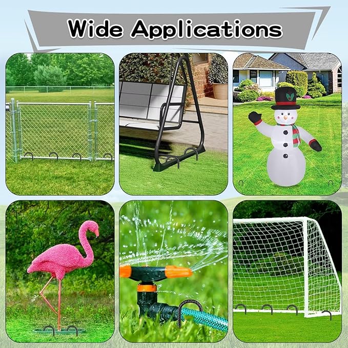 Black Rebar Stakes 12inx6mm Galvanized J Hook 12pcs – Heavy Duty Ground Tent Stakes for Fence,Bounce House,Outdoor Plants,Artificial Turf,Dog Coop,Metal Stakes for Christmas Decorations