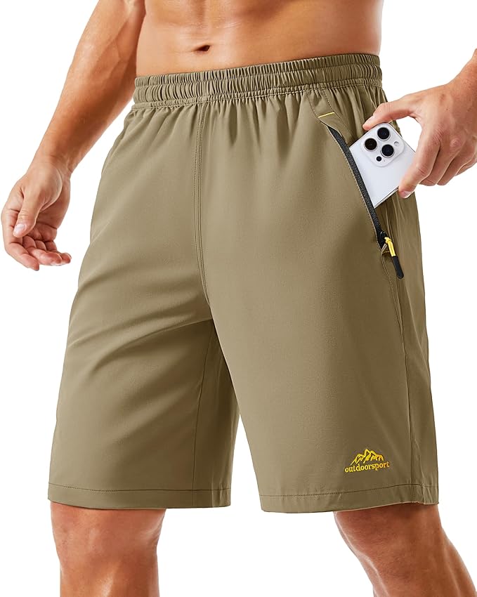 TACVASEN Men's Running Athletic Shorts 9" Quick Dry Workout Gym Shorts Lightweight Summer Shorts 3 Zipper Pockets