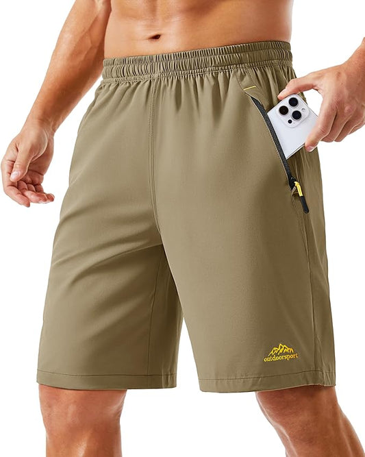 TACVASEN Men's Running Athletic Shorts 9" Quick Dry Workout Gym Shorts Lightweight Summer Shorts 3 Zipper Pockets